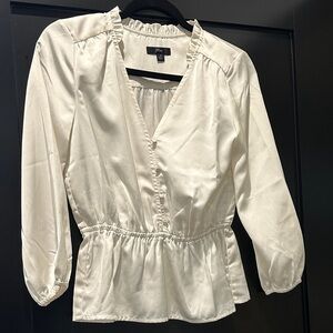 J. Crew Cream Blouse with Ruffle Trim